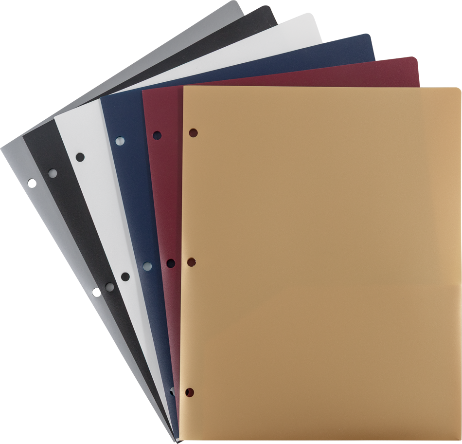 9 x 12 Plastic Heavy Duty 3 Hole Punch Folders - 6 Pack - Assorted Professional