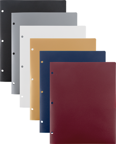 9 x 12 Plastic Heavy Duty 3 Hole Punch Folders - 6 Pack - Assorted Professional