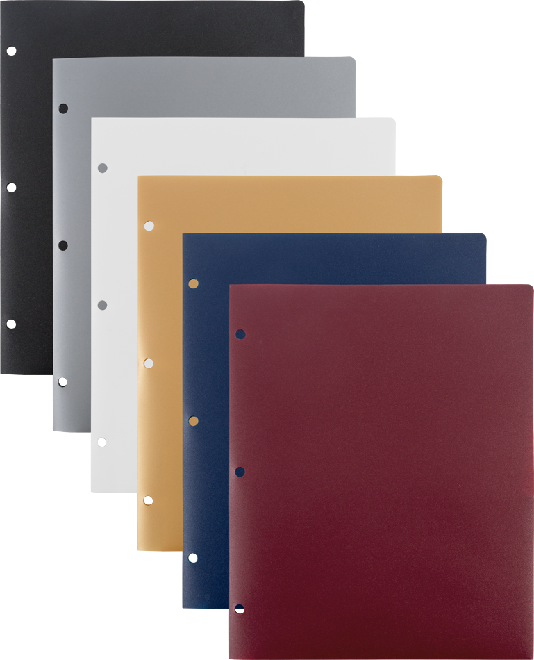 9 x 12 Plastic Heavy Duty 3 Hole Punch Folders - 6 Pack - Assorted Professional