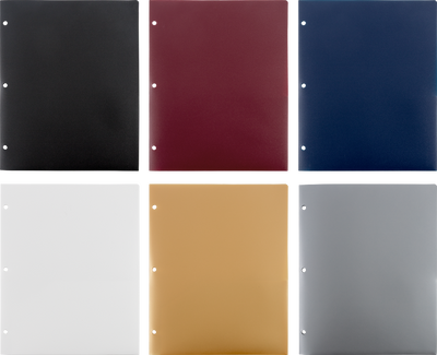 9 x 12 Plastic Heavy Duty 3 Hole Punch Folders - 6 Pack - Assorted Professional