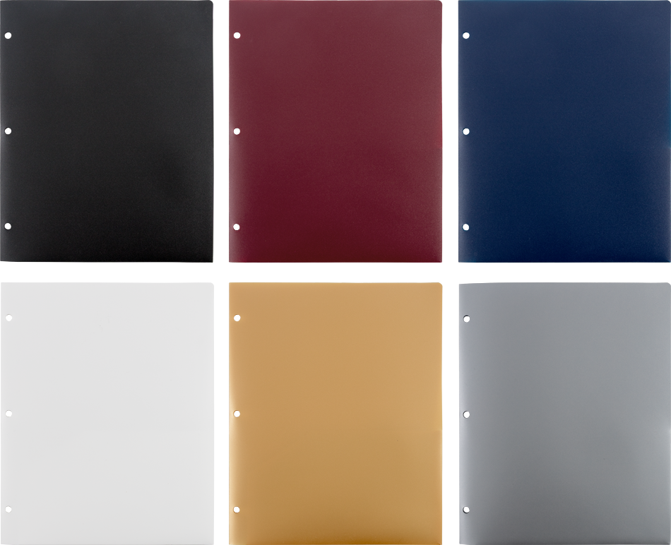 9 x 12 Plastic Heavy Duty 3 Hole Punch Folders - 6 Pack - Assorted Professional