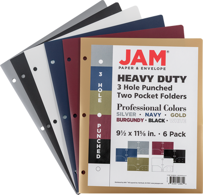 9 x 12 Plastic Heavy Duty 3 Hole Punch Folders - 6 Pack - Assorted Professional