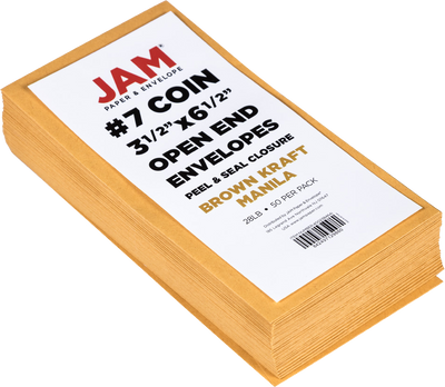 Brown Kraft 28lb #7 Coin Envelopes (3 1/2 x 6 1/2) with Peel & Seal