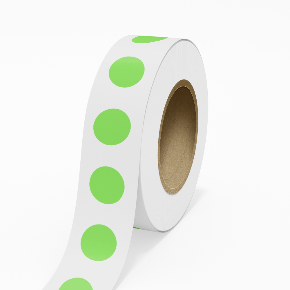 Neon Green 1 1/2 Inch Roll of Circular Round Labels - Bright Adhesive