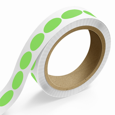 Neon Green 1 1/4 x 2 1/2 Inch Roll of Oval Labels - Bright Adhesive
