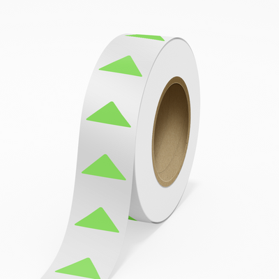 Neon Green 1 1/4 x 2 1/2 Inch Roll of Triangle Shaped Labels - Bright Adhesive