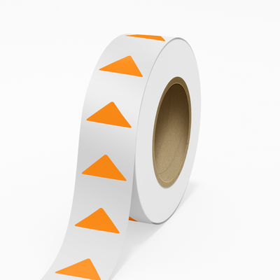 Neon Orange 1 1/4 x 2 1/2 Inch Roll of Triangle Shaped Labels - Bright Adhesive