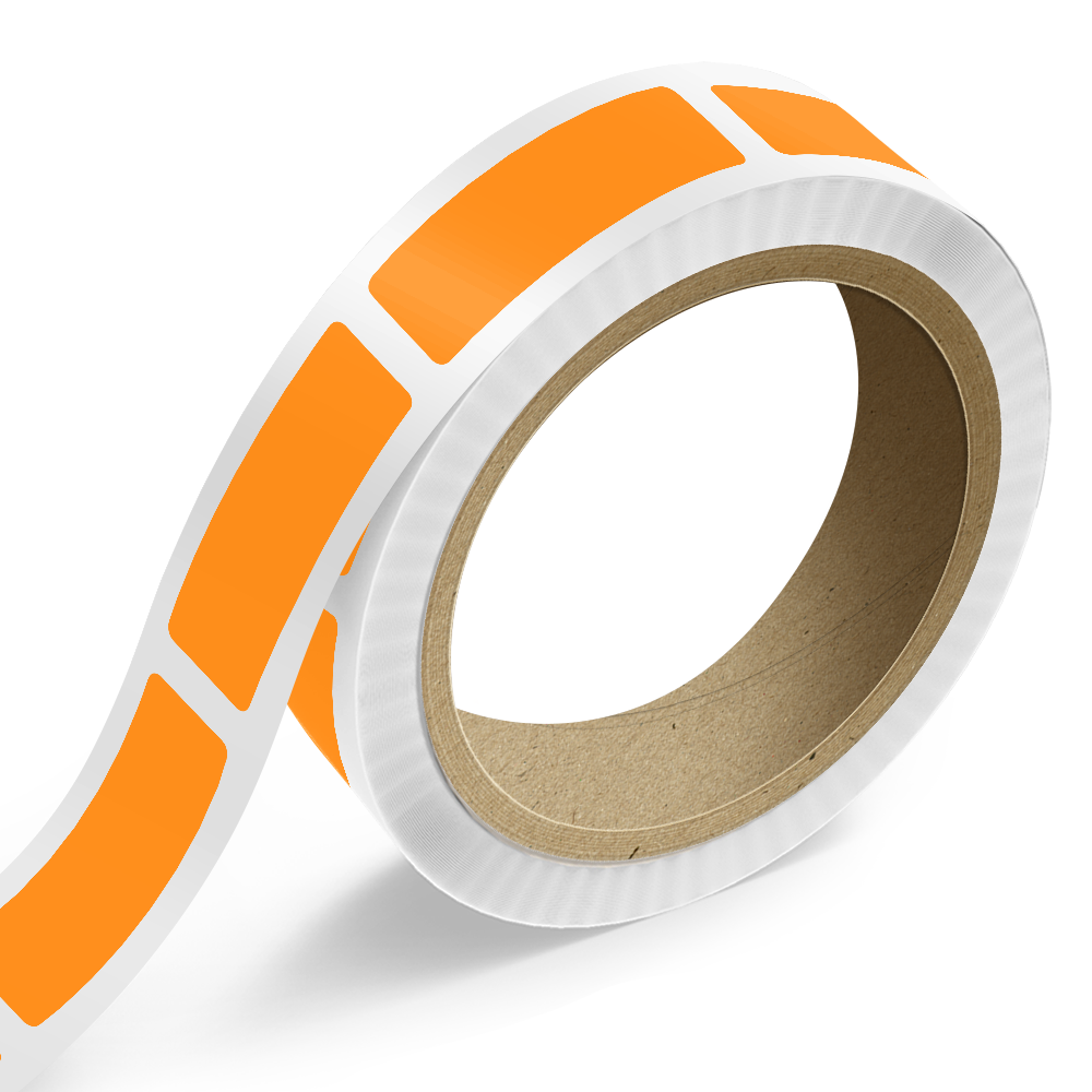 Neon Orange 1 1/4 x 3 1/2 Inch Roll of Rectangle Labels - Bright Adhesive