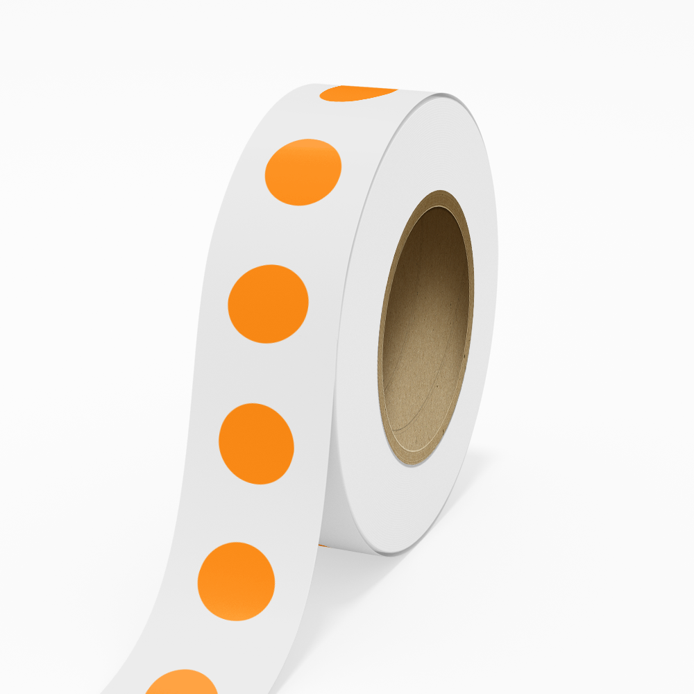 Neon Orange 1 1/4 Inch Roll of Circular Round Labels - Bright Adhesive