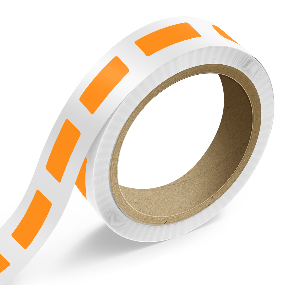 Neon Orange 1 1/8 x 3 1/8 Inch Roll of Rectangle Labels - Bright Adhesive