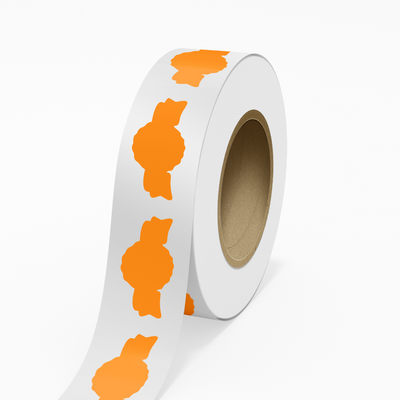 Neon Orange 1 3/8 x 2 5/8 Inch Roll of Anniversary Seal Shaped Labels - Scrapbook Bright Adhesive