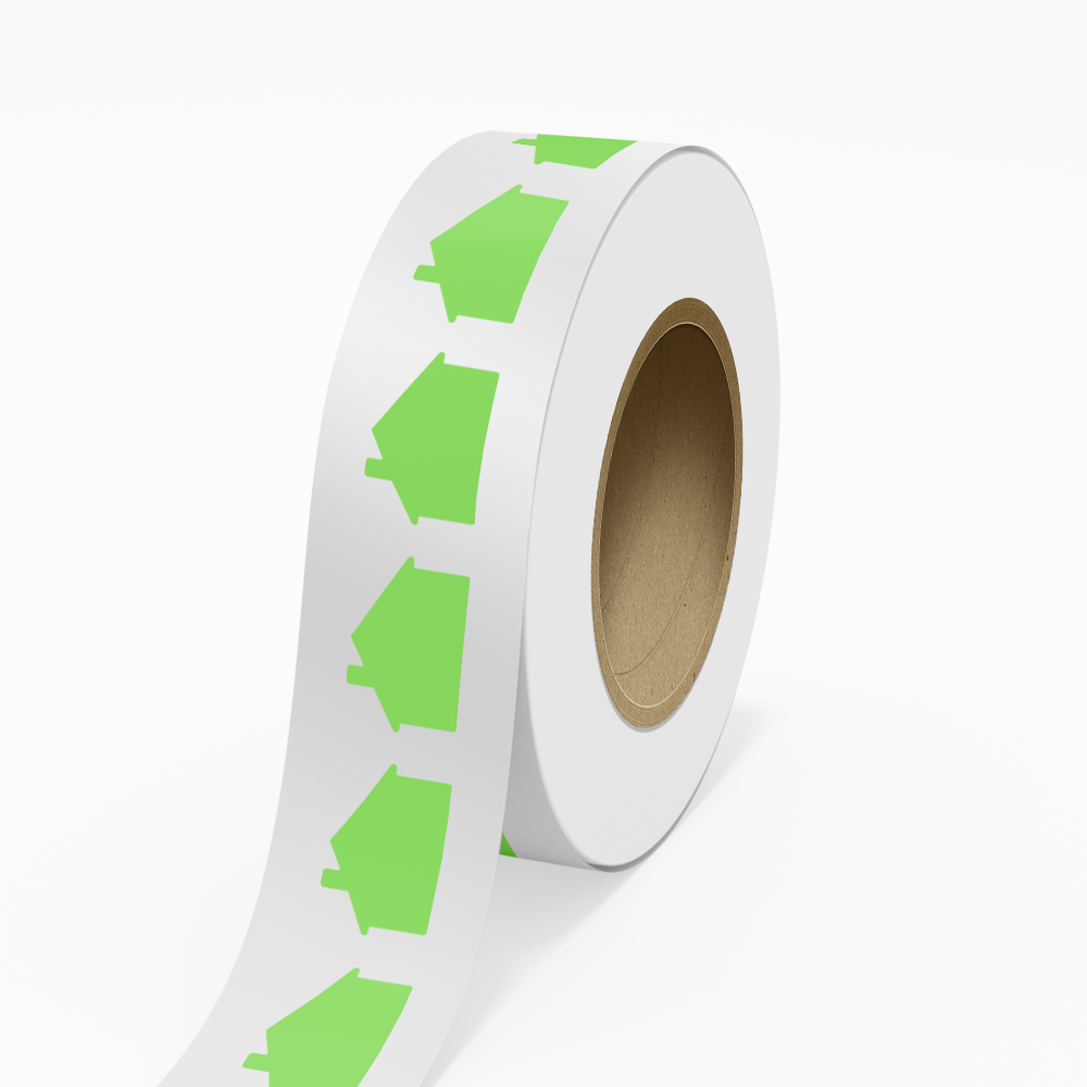 Neon Green 1 7/8 x 2 7/8 Inch Roll of House Shaped Labels - Real Estate Bright Adhesive