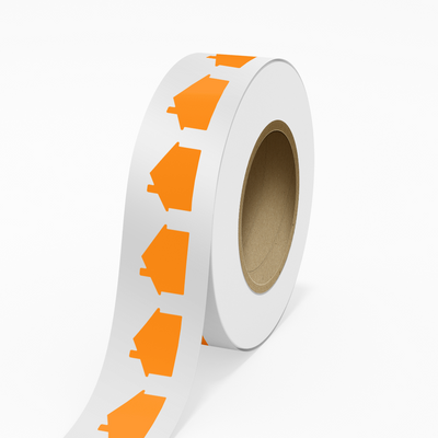 Neon Orange 1 7/8 x 2 7/8 Inch Roll of House Shaped Labels - Real Estate Bright Adhesive