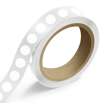 White 1 7/8 Inch Roll of Burst Shaped Labels - Sales Certificate Tear Resistant with High Gloss Film Layer