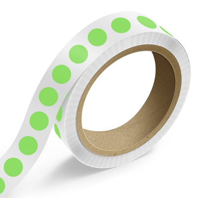 Neon Green 1 7/8 Inch Roll of Burst Shaped Labels - Sales Certificate Bright Adhesive