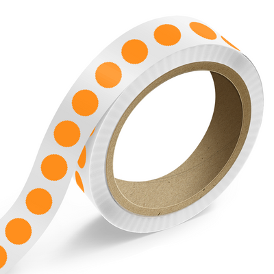 Neon Orange 1 7/8 Inch Roll of Burst Shaped Labels - Sales Certificate Bright Adhesive