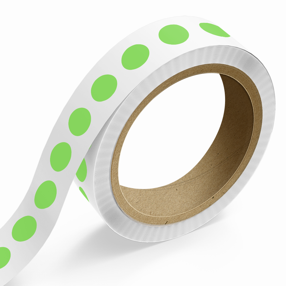 Neon Green 1 Inch Roll of Circular Round Labels - Bright Adhesive