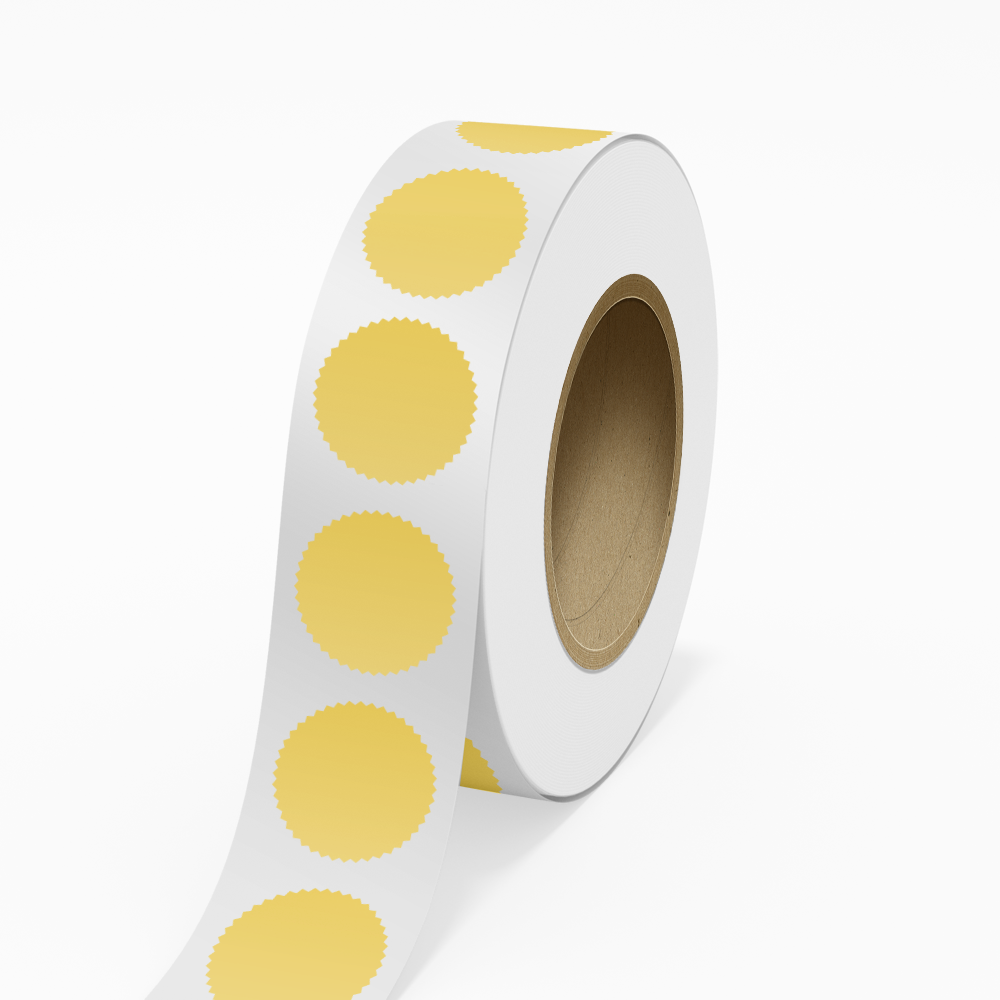Matte Gold Foil 2 1/4 Inch Roll of Burst Shaped Labels - Sales Certificate Durable