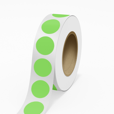 Neon Green 2 1/4 Inch Roll of Burst Shaped Labels - Sales Certificate Bright Adhesive