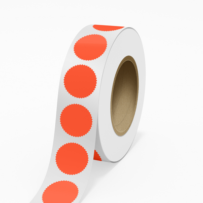 Neon Red 2 1/4 Inch Roll of Burst Shaped Labels - Sales Certificate Bright Adhesive