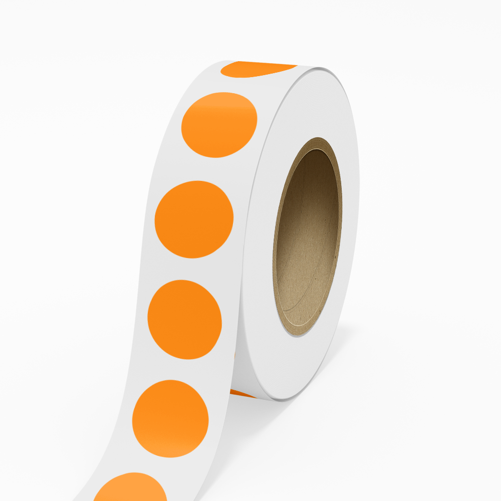 Neon Orange 2 1/4 Inch Roll of Circular Round Labels - Bright Adhesive