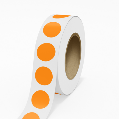 Neon Orange 2 1/4 Inch Roll of Circular Round Labels - Bright Adhesive