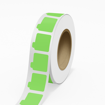 Neon Green 2 1/8 x 2 1/8 Inch Roll of Lip Balm Shaped Labels - Cosmetic Bright Adhesive