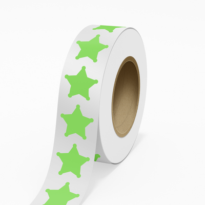 Neon Green 2 3/4 x 2 3/4 Inch Roll of Sheriff Star Shaped Labels - Toy Packaging Bright Adhesive