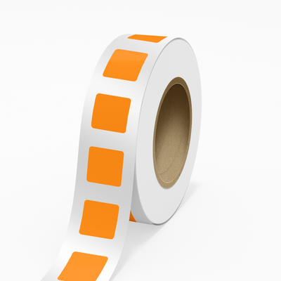 Neon Orange 2 x 2 Inch Roll of Square Labels - Bright Adhesive