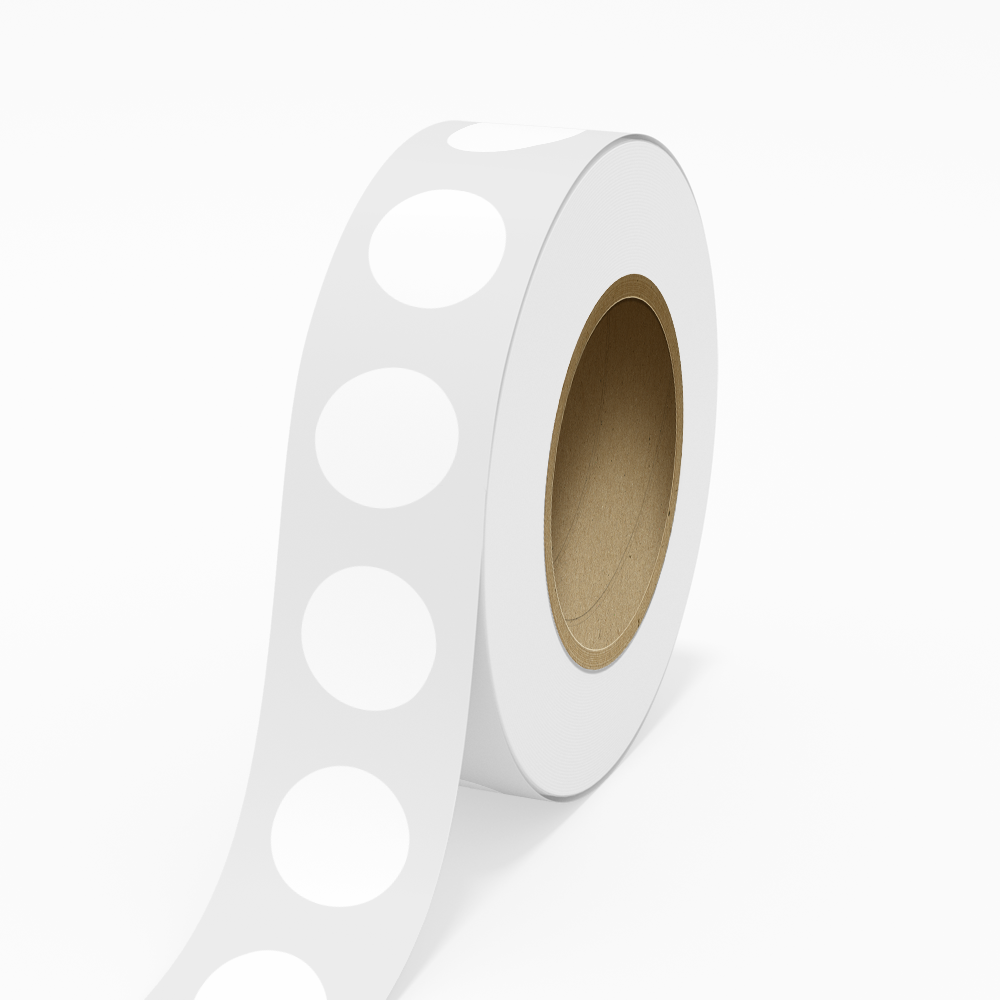 White 2 Inch Roll of Circular Round Labels - Tear Resistant with High Gloss Film Layer