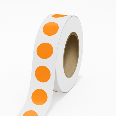 Neon Orange 2 Inch Roll of Circular Round Labels - Bright Adhesive