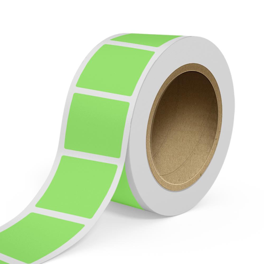 Neon Green 3 1/2 x 3 1/2 Inch Roll of Square Labels - Bright Adhesive