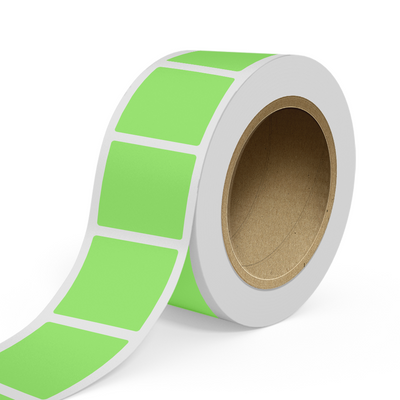 Neon Green 3 1/2 x 3 1/2 Inch Roll of Square Labels - Bright Adhesive