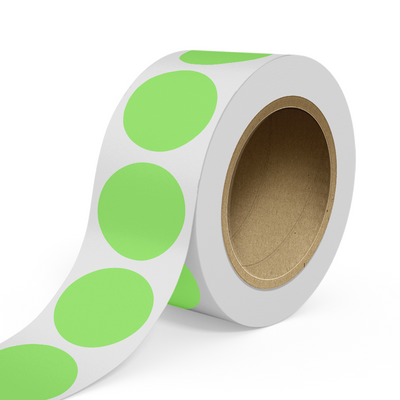 Neon Green 3 1/2 Inch Roll of Circular Round Labels - Bright Adhesive
