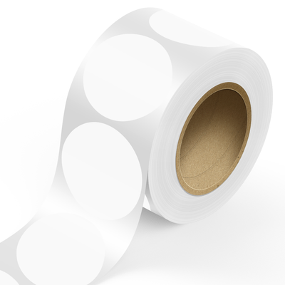 White Window 5 Inch Roll of Circular Round Labels - Decal Removable