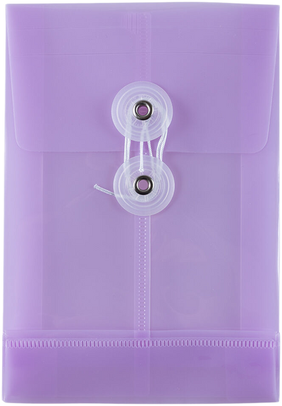 Lilac Purple 4 1/4 x 6 1/4 Open End Plastic Envelopes with Button & String