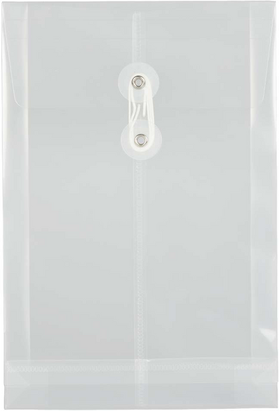 Clear 6 1/4 x 9 1/4 Open End Plastic Envelopes with Button & String