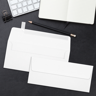 White Recycled 32lb #10 Square Flap Envelopes (4 1/8 x 9 1/2) with Peel & Seal