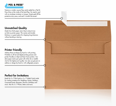 Copper Brown Metallic 32lb A7 Invitation Envelopes (5 1/4 x 7 1/4) with Peel & Seal