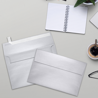 Silver Metallic 32lb A9 Invitation Envelopes (5 3/4 x 8 3/4) with Peel & Seal