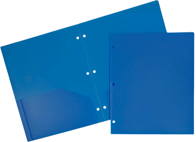 Blue 9 x 12 Plastic 3 Hole Punched Duty Folders