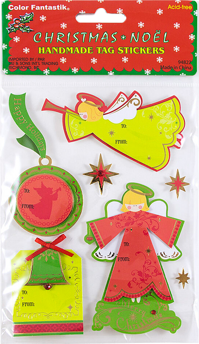 Green Angel Christmas Gift Label Stickers