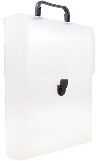 Clear Vertical Magazine Style Briefcase with Handle and Black Buckle