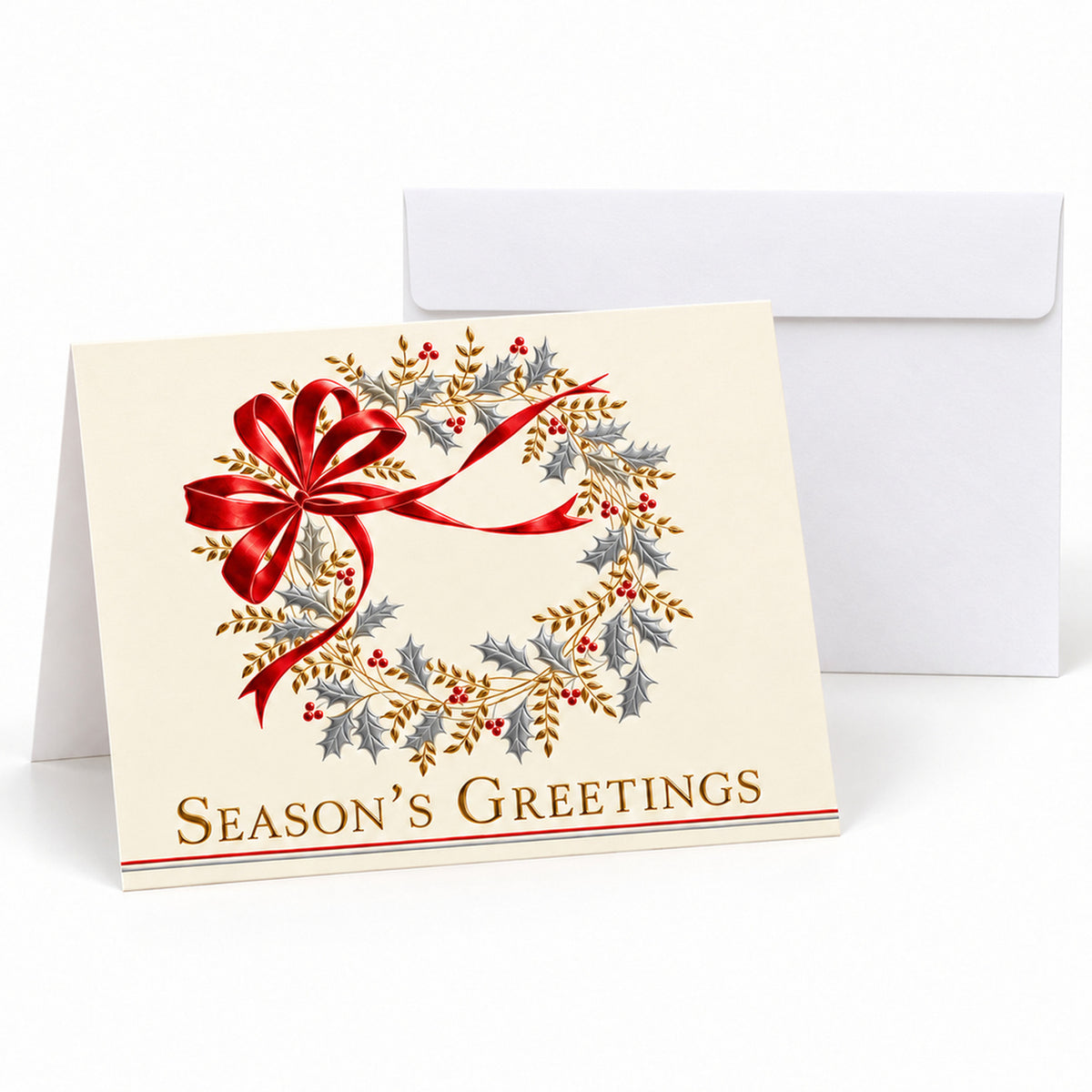 7 x 5 Foldover Card Set 80lb - Classic Season's Greetings Wreath