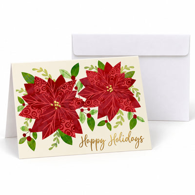 7 x 5 Foldover Card Set 80lb - Patterned Poinsettias