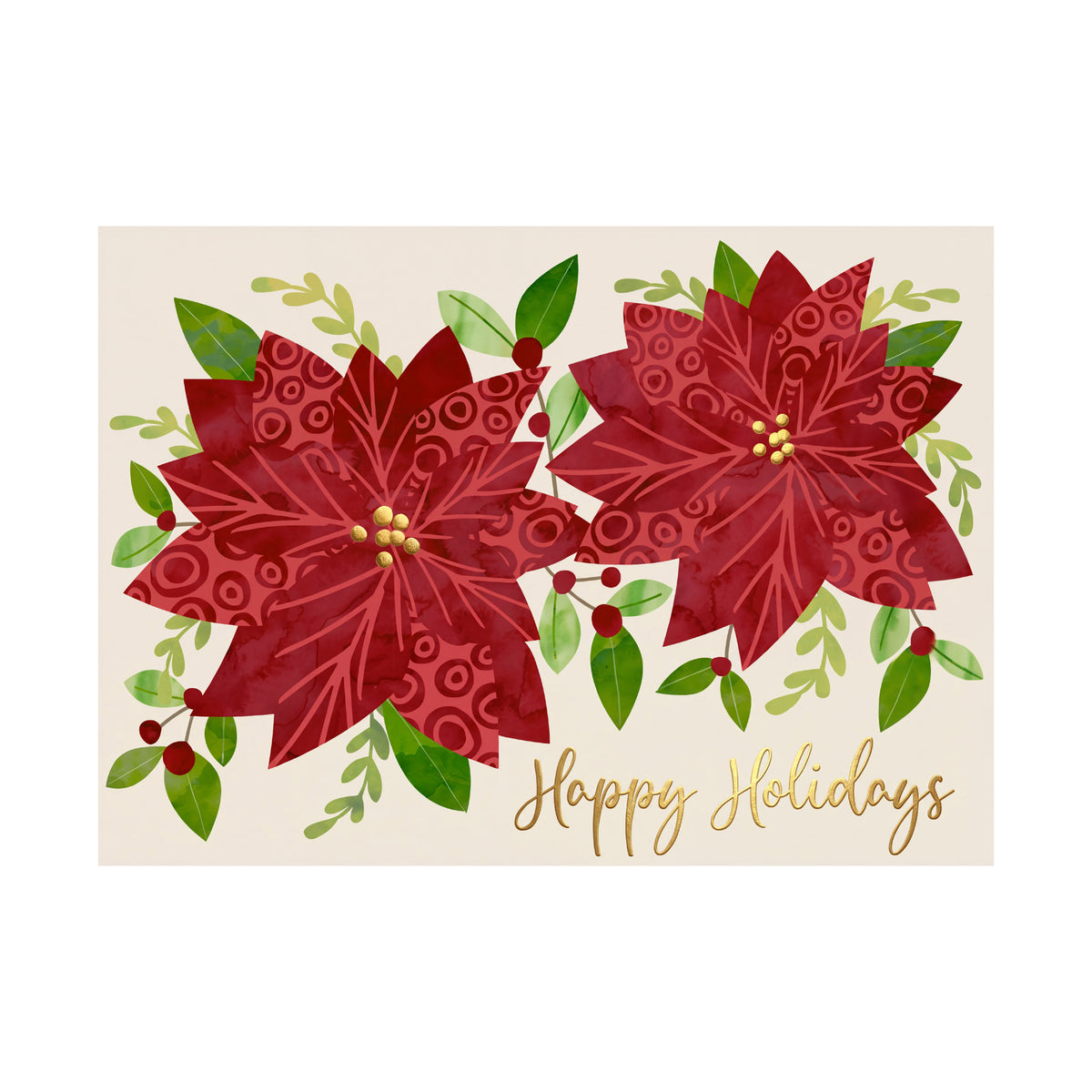 7 x 5 Foldover Card Set 80lb - Patterned Poinsettias