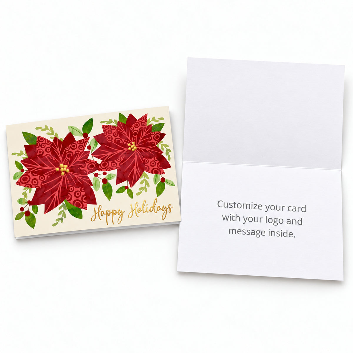 7 x 5 Foldover Card Set 80lb - Patterned Poinsettias