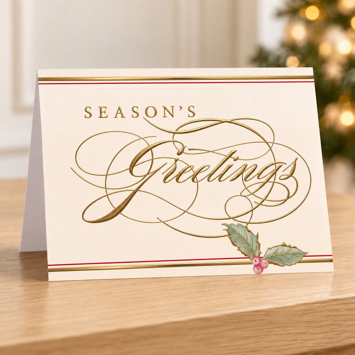 7 x 5 Foldover Card Set 80lb - Season's Greetings Holly