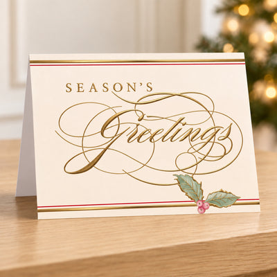 7 x 5 Foldover Card Set 80lb - Season's Greetings Holly
