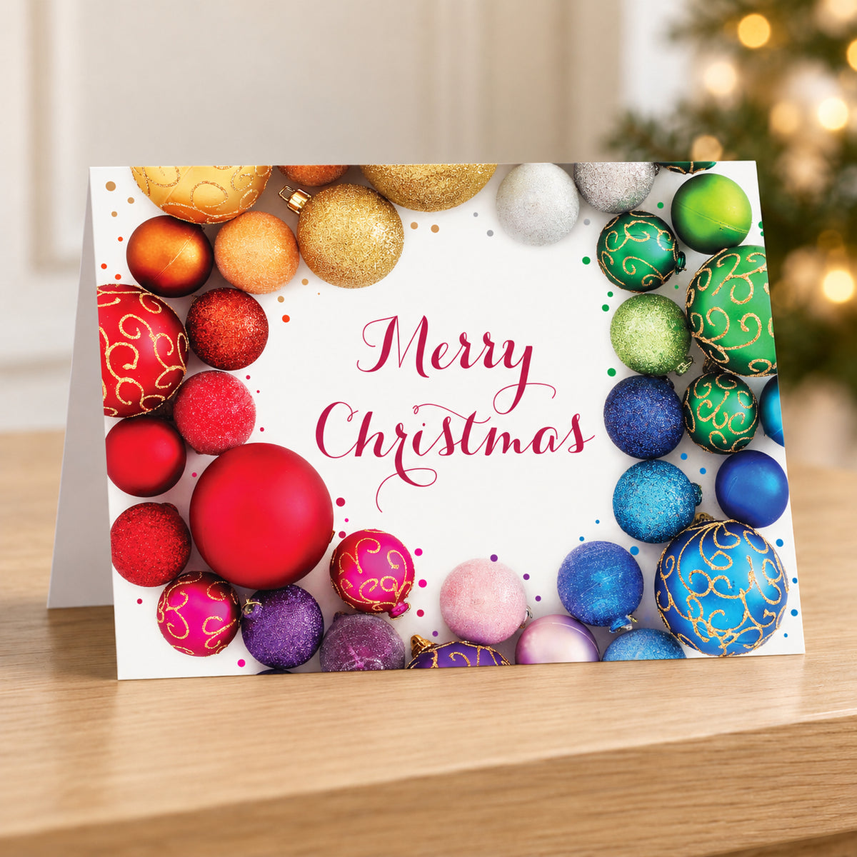 7 x 5 Foldover Card Set 80lb - Colorful Ornament Wreath